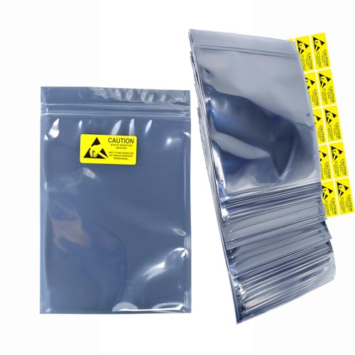 50 PCS 8.27 * 9.45 Inch Resealable ESD Bag Shielding Pouches Anti Static Bags with Zip Lock Seal Anti-Static Bags of Proof Packaging for Electronic Components Device Storage and Transport
