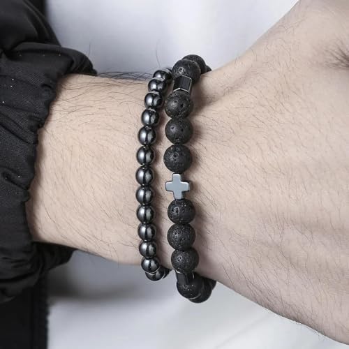 Bracelet hommes bijoux volcan ensemble de 2 pièces idée cadeau
