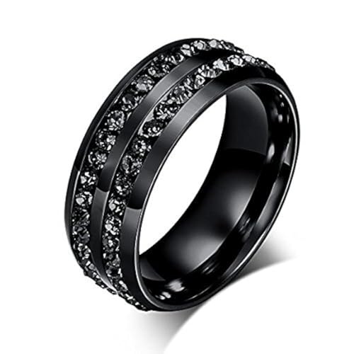 Mens Womens 8MM Titanium Stainless Steel High Polished 18K Gold Plated Channel Set Cubic Zirconia CZ Promise Engagement Band Unisex Gold Wedding Ring Comfort Fit, Size 6-13 (10, Black)