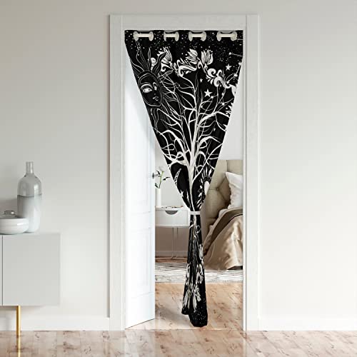 Loussiesd Tree of Life Door Curtain Doorway Privacy 132x203cm 1 Panel Sun and Moon Darkening Blackout Curtain Black and White Constellations Door Curtain Doorway Privacy Floral Botanical Soft - Image 2