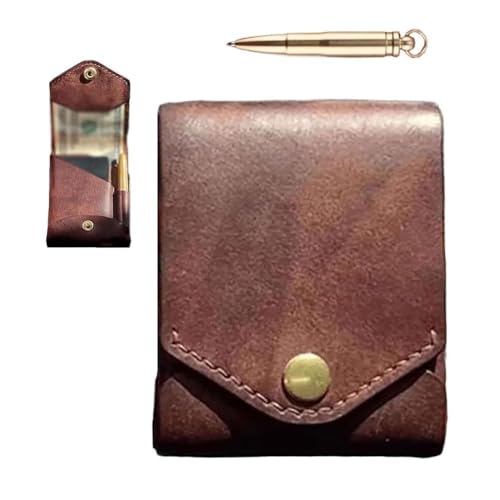 Vintage Handmade Leather Wallet, Leather Wallet for Men and Women Built-In Pen Slot Slim Minimalist Compact Wallets for Cash (Brown,1)