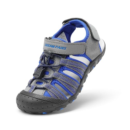 DREAM PAIRS Boys Girls Summer Outdoor Athletic Sport Sandals Hiking Beach Casual Closed Toe Adjustable Multicolor for Toddler/Little/Big Kids 6 Toddler Grey/Royal