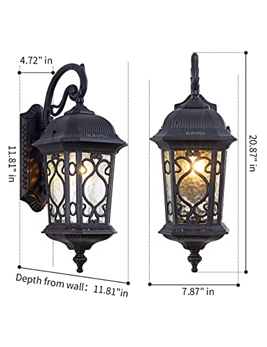 N / A Nlieopda Large Outdoor Wall Light 20.87" H Black Waterproof Outside Wall Sconce Classical European Style Porch Light With Water Glass For Entryways, Yards, Front Porch #TOP2