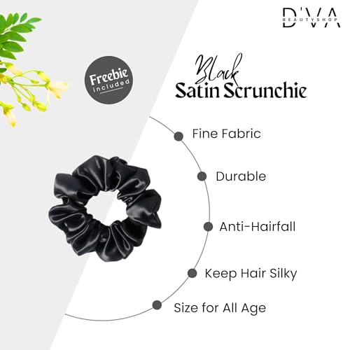 Image of Silk Satin Scrunchies (Pack of 6) - No Tug, No Damage Hair Ties for Women & Girls - Elegant & Comfortable (Black)