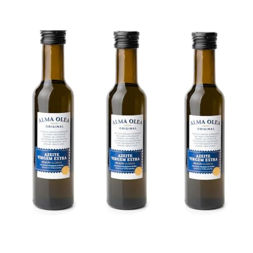 Aceite de oliva virgen extra - Botella de 250 ml - Paquete de 3 - Obtenido por procesos mecánicos - Adecuado para aderezos, aderezos y freír - Sin gluten - Producto gourmet de origen portugués