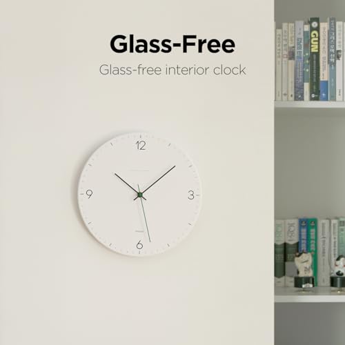 Image of mooas Flatwood Wall Clock,12 inch Non-Ticking Sweep Movement (Simple White) | Decorative Battery Operated Wall Clock for Home Living Room Kitchen Bedroom Office School