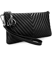 Yaluxe Womens Wristlet Real Leather Chevron Tassel Large V Clutch Wallet with Shoulder Strap