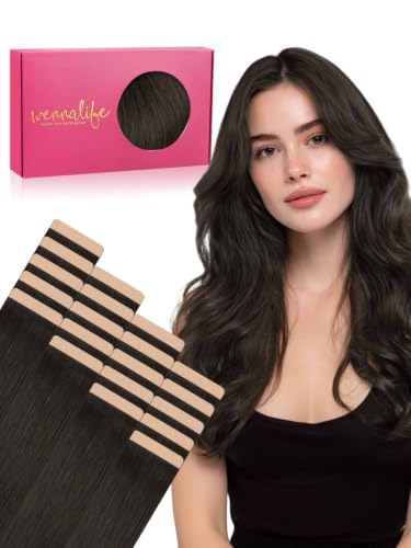 WENNALIFE Fuller Tape in Hair Extensions Human Hair, 18 inch 20pcs 80g Dark Brown Remy Hair Straight Tape in Extensions Thicker Skin Weft Tape Ins Extensiones De Cabello Humano