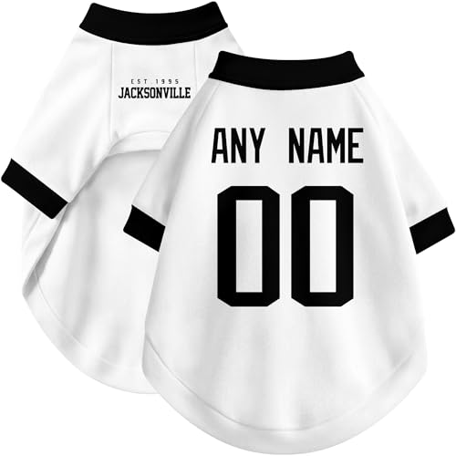 Image of Jacksonville Dog Clothes Jersey Style Personalized Pet T Shirt with Custom Name Number for Small Medium Large Dogs