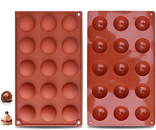 2 Pack 15-Cavity Small Sphere Silicone Molds, Truffle Molds Semi Sphere Baking Molds for Making Chocolate, Cake, Jelly, Dome Mousse