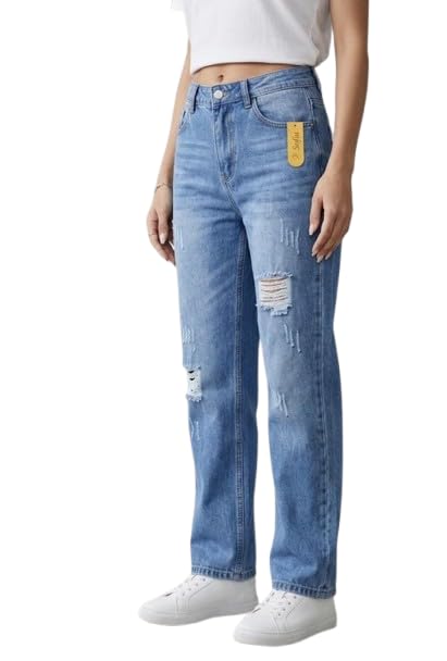 aura wear Women's High Waisted Wide Leg Blue Denim Jeans-picture-41