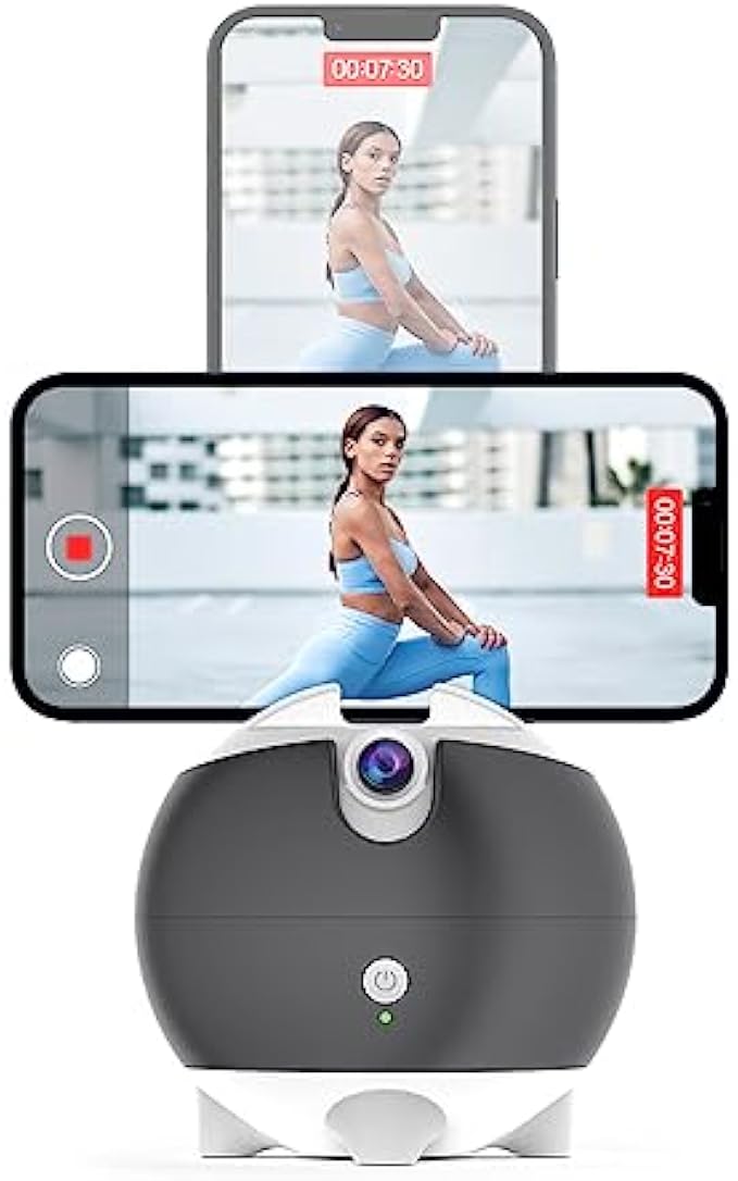 Auto Face Tracking Tripod 360 Rotation，Phone Camera Holder with Battery, Smart Selfie Stick No App Required, Automatic Tracking Phone Mount for YouTube TikTok Live Vlog Streaming Video Grey