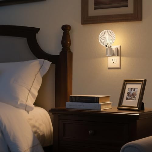Image of DORESshop LED Night Light, Glass Shell Night Lights Plug into Wall, 3 Level Brightness Adjustable Plug in NightLight with 360 Rotatable, Dusk to Dawn Sensor Nightlights for Adults, Bedroom, 3000K