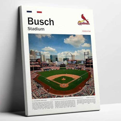 BuschStadium Poster (L17 xW11 Wrapped Canvas) St. Louis Ballpark Wall Art Print, Cardinals Retro Sports Poster, Gift for Baseball Fans Supporters