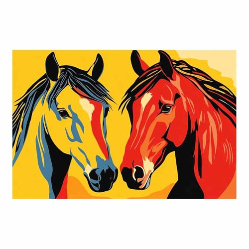 Impression sur toile TERUEA deux chevaux poster rouge symbole de liberté sauvage 70x100cm