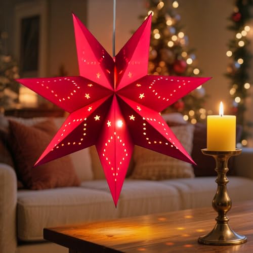 Darryy 75 cm Papierstern mit Beleuchtung, Papiersterne zum Aufhängen...
