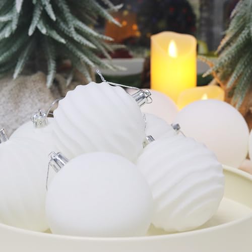 Image of Senjie 12 PCS Velvet Ornaments Balls Sets for Christmas Tree 3.15 inch Flocked Christmas Balls Assortment for Xmas Tree Holiday Decor Cream