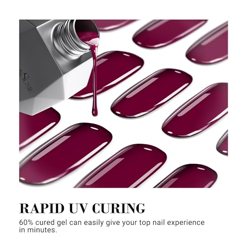 MelodySusie 30 tiras de unhas de gel semicuradas, vinho tinto, funciona com qualquer lâmpada de unha