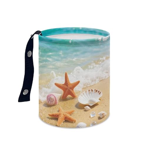 Image of Beach Sea Shell Print Car Trash Can - Multi-Purpose, Waterproof, Leak-Resistant, Easy to Clean, Car Interior Decoration