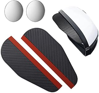 URAQT Blind Spot Mirrors For Cars, 2 Pack Round Frameless 360° Rotate Sway Adjustable HD Glass Convex Mirror, Waterproof Wide Angle Convex Rear View Mirror(With 2 Pcs Rearview Mirror Rain Eyebrow)