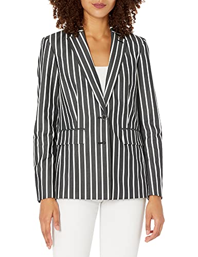 Karl Lagerfeld Paris Women's Striped Notch Collar Jacket, Black Multi, 4 #TOP22