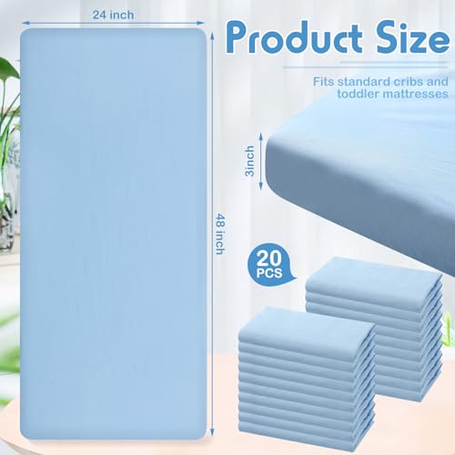 Image of VitalCozy 20 Pack Baby Crib Sheets for Boys and Girls, Fitted Cotton Daycare Crib Sheets, Breathable Microfiber Toddler Bed Mat Sheet for Standard Mattress Daycare Nap Mat, 24 x 48 Inch(Blue)