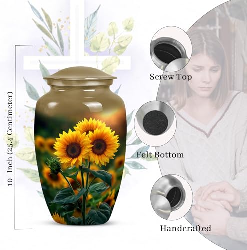 Image of Sunflower Urns for Human Ashes - Cremation Urns for Adult Ashes Men - Large Yellow Sunflower Urn for Human Adult Male and Female - Funeral Decorative Urn for Mother and Father 10inch