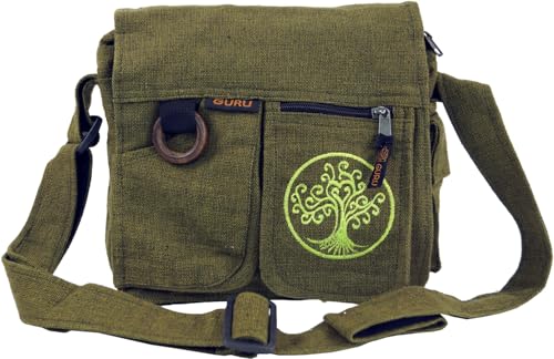 GURU SHOP Ethno Schultertasche `Tree of Life` - Olive, Unisex - Erwachsene, 25x25x15 cm