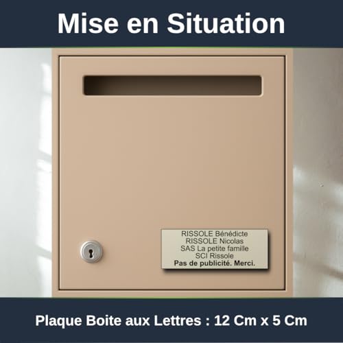 Plaque Boite Aux Lettres Personnalisable - 12x5 cm - 1 à 6 Lignes - Étiquette Avec Nom Adhésive - Gravée et Personnalisée pour Sonnette - Porte - Maison - Famille - Bureau - Stop Pub (Amande) – vue 5