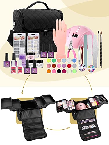 Makeup Travel Train Case, Large Black Makeup Nail Polish Organizer Bag, 4 Tier Professional Makeup Bag Storage Box Waterproof Cosmetic Train Case With Straps Pockets For Nail Tech Supply Makeup Tools #TOP7