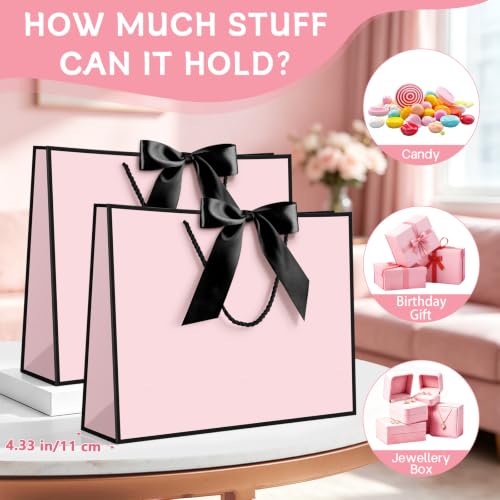 Image of JMANNI 12 Pcs Pink Paper Gift Bags with Ribbon Handle