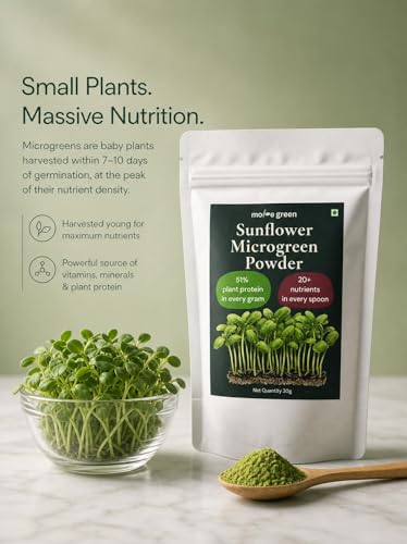 Image of Sunflower Microgreens Powder 30g Plant Based Greens Superfood | Complete Plant Protein >51% per gram | Vegan Green Powder | Rich in Vitamins B1-B9 | Rich in Potassium and Magnesium| No Additives