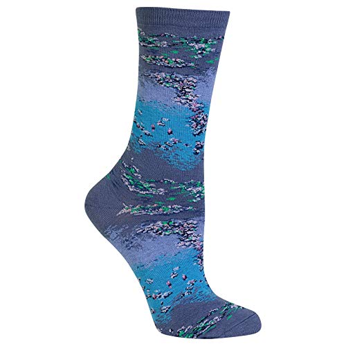 Hot Sox Women's Artist Series Crew Socks | Monet Waterlillies, Dark Blue, Shoe Size: 4-10