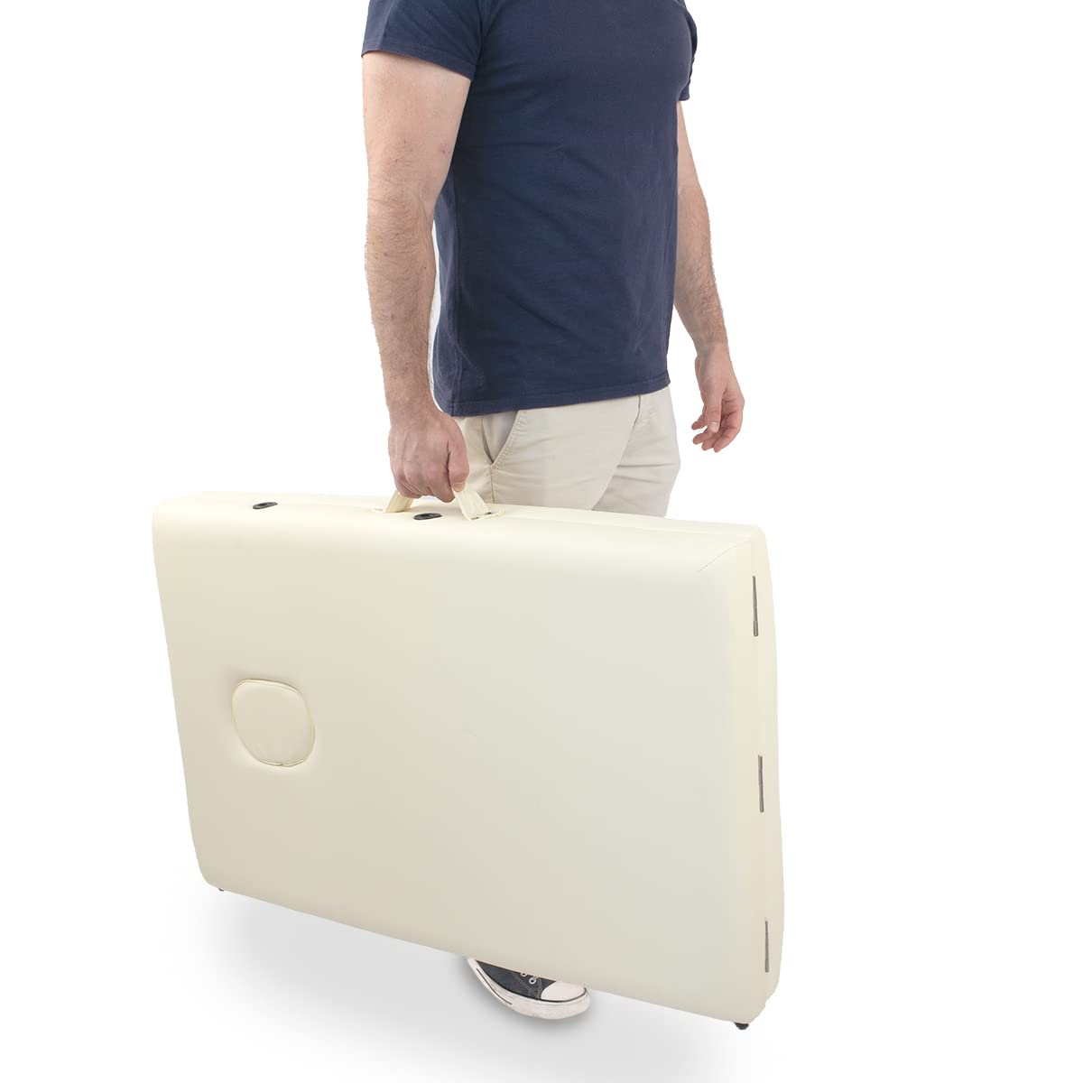 Mobiclinic®, Camilla de Masaje Plegable, CA-01 Light, Mesa, Reposacabezas, Aluminio y Polipiel, 2 Cuerpos, Fisioterapia, Altura Regulable, 186x60 cm, Portátil, Crema