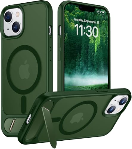 Image of Magnetic Compatible with iPhone 14 Case /iPhone 13 Case,[Built-in Invisible Kickstand][Compatible with MagSafe][Military Grade Shockproof] Slim Translucent Matte Phone Case for iPhone 14 /13 6.1 inch