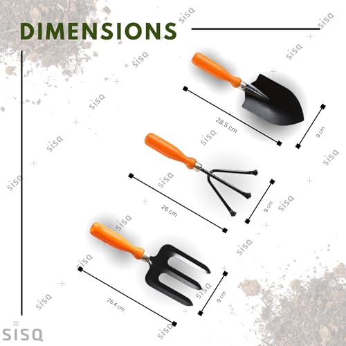 Image of Sisq Premium 3-Piece Gardening Tools Set - Hand Cultivator, Trowel & Garden Fork | Durable Steel with Ergonomic Grip | Perfect for Home, Terrace & Outdoor Gardening for Kids & Adults