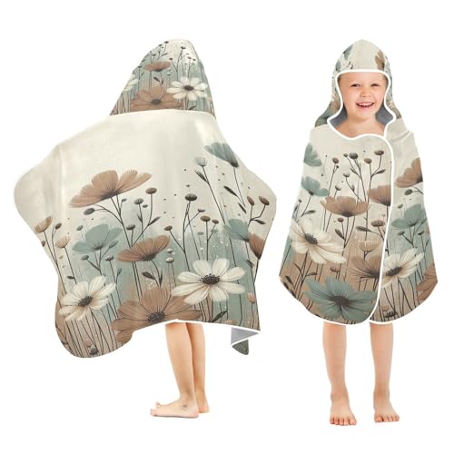 Kigai Vintage Flowers Hooded Beach Towel for Kids Soft Absorbent Quick Dry Bath Towel with Hood Lightweight Toddler Shower Pool Bath Wrap for Boys Girls