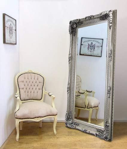Barcelona Trading Madrid Extra-Large Full Length Shabby Chic Vintage Leaner Mirror in Silver 35" x 71", GL148-8, Wooden frame, Glass, 175x90x10