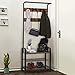 KINGSO Coat Rack Shoe Bench , Hall Tree with Shoe Storage for Entryway , Industrial Accent Furniture with Metal Frame, 3 in 1 Design, Rustic Brown