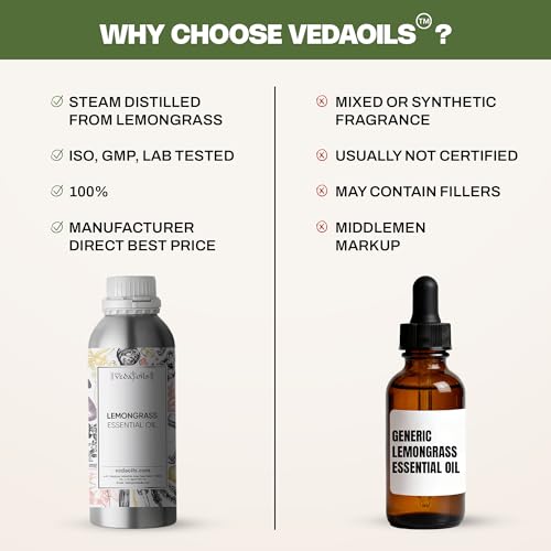 Image of VedaOils Lemongrass Essential Oil 100ml | 100% Pure, Natural & Undiluted Aroma Oil | Strong & Long-Lasting Fragrance for Diffuser, Home, Office, Candles & Aromatherapy