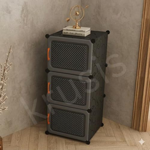 Image of Plastic Shoe Rack for Home 𝟔 𝐒𝐡𝐞𝐥𝐟 Shoe Rack with Door for Home Storage Organizer with Metal Door Frame to Cover Chappal Slipper Sandals Shoes Box Stand【Grey, 6-Shelf-3-Door】