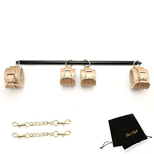 EXREIZST Adjustable Spreader Bar Black Set with 4 Adjustable Fur Gold Straps Sports Training Fitness Gear Home Gyms