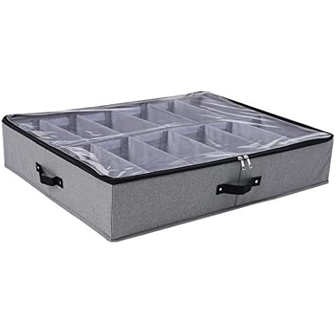iwill - CREATE PRO Under Bed Shoe Storage Bin Adjustable Velcro Dividers Foldable Clear PVC Lid Dark Grey Cover
