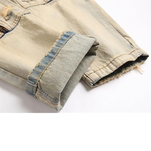 Men's Denim Jeans, Slim Fit Punk Stretch Jeans, Vintage Ripped Zipper Style, Multi-Pocket Design,324