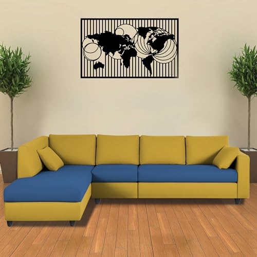 Image of Florian LHS 6 Seater L Shape Sofa Set for Living Room (Blue Yellow Fabric) Premium Fabric Sofa