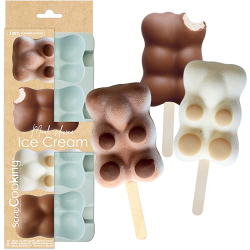 ScrapCooking - Moule Silicone 4 Glaces Oursons - Pour Esquimaux, Sorbets, Glaces à l’Eau - Popsicles sur Bâtons - Nounours Animaux - Pâtisserie - 6770