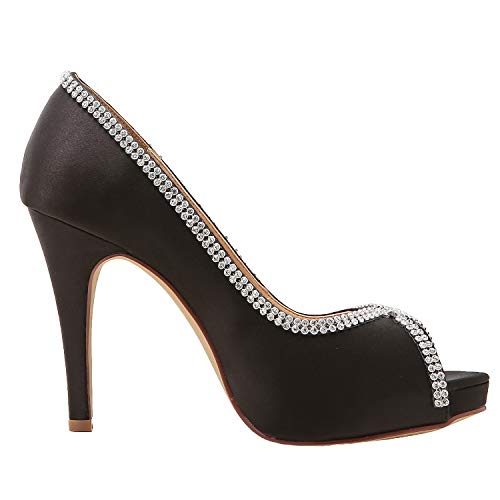 ELEGANTPARK Black Heels Peep Toe Platform Shoes for Women Heels and Pumps Rhinestones Satin High Heel Wedding Prom Evening Dress Shoes US 10 - Thumbnail 3