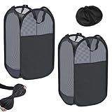 2PCS Black Collapsible Washing Basket, Mesh Folding Laundry Basket, 75L Large Washing Basket Collapsible, Pop Up Laundry Basket Bin with Side Pocket for Bedroom and Bathroom Clothes Tidy Storage