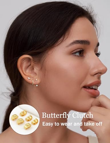 6 Pairs 14K Gold Plated Stud Earrings for Women, Hypoallergenic Cartilage Earrings for Multiple Piercing, Dainty Small Stackable Earrings Set for Jewelry Gift - Image 2