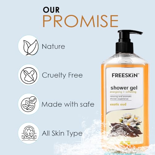 Image of Freeskin Exotic Oud Shower Gel-750ml - Luxurious Body Wash Infused with Rich Oud Essence for Deep Cleansing, Long-Lasting Fragrance, and Nourished Skin - Suitable for All Skin Types - Paraben & Sulfate Free